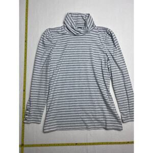 Talbots Size LP Large Petite Striped Ribbed Knit Turtleneck Top Shirt Gray White